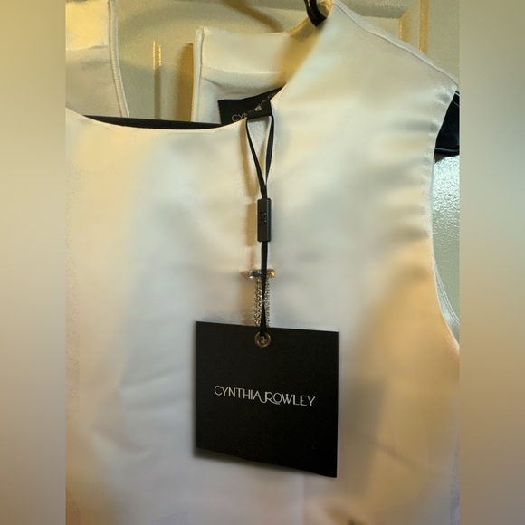 Cynthia Rowley White Pink Shimmer Satin Rhinestone Tassels Dress, Sz 6 NWT - Picture 4 of 5